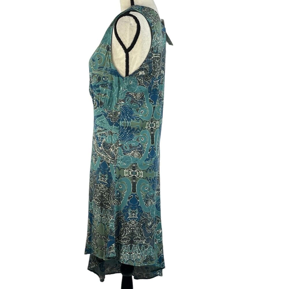 Zadig & Voltaire Small Asymmetrical Dress Sleeveless Deep V-Neck Teal Abstract - Picture 6 of 9